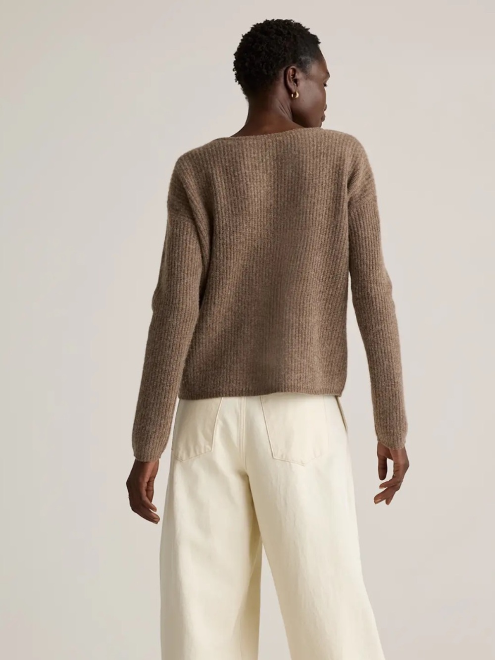 Quince 100% Yak Soft Rib Crew Cardigan In Heather Brown Medium - Picture 4 of 9